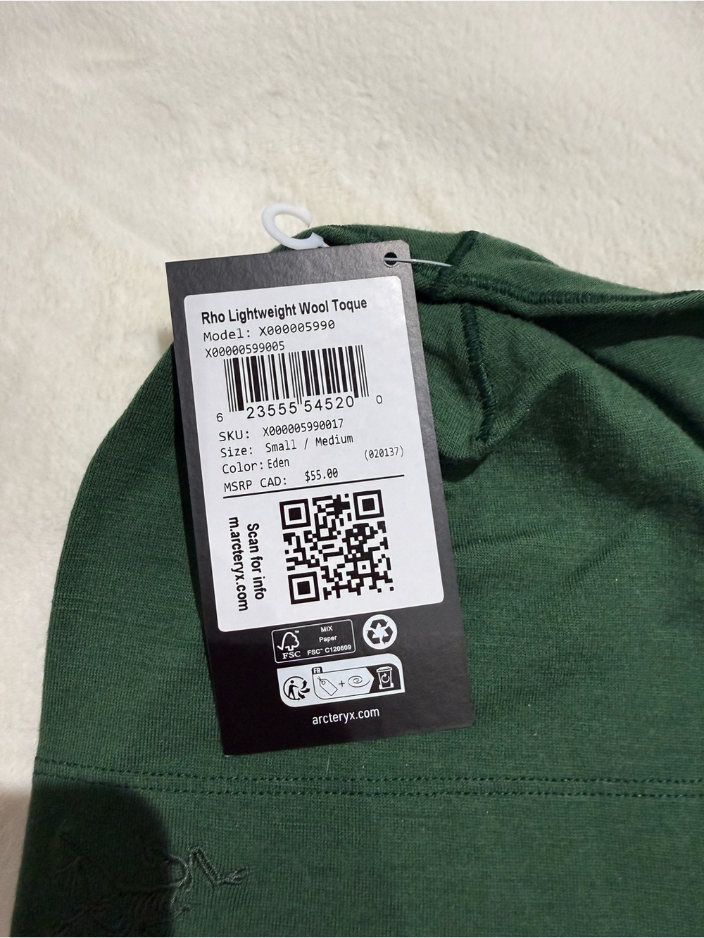 Arc'teryx Green Knit Beanie with Logo Tag